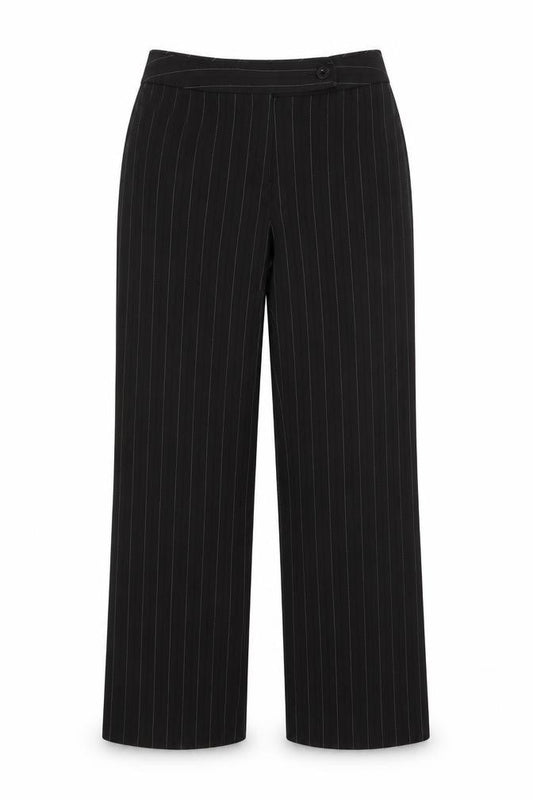 Front view of Marks & Spencer women’s multicoloured striped polyester trousers, size UK 12, 29-inch leg regular