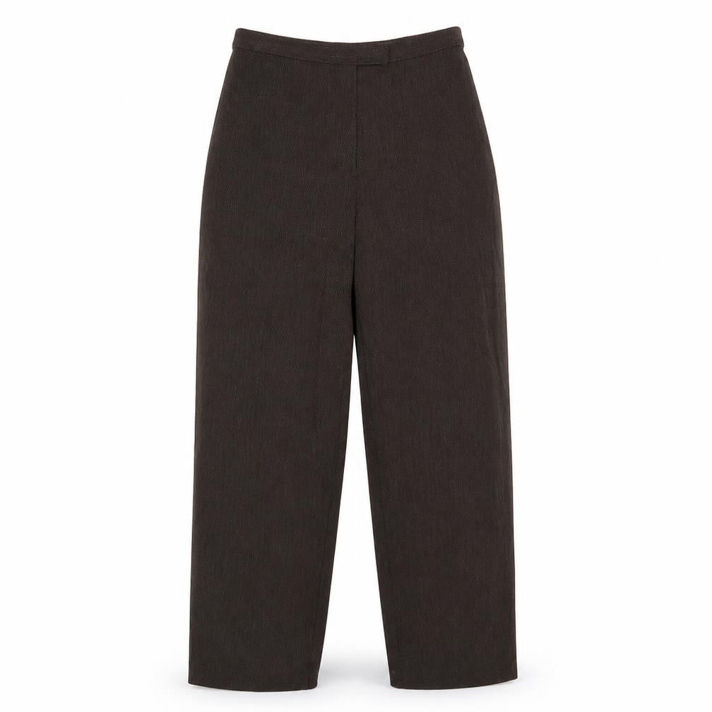 Front view of Marks & Spencer women’s brown polyester trousers, size UK 12, 27-inch leg regular