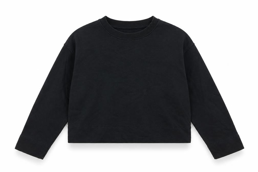 Front view of H&M women’s black cotton pullover sweatshirt, size XS