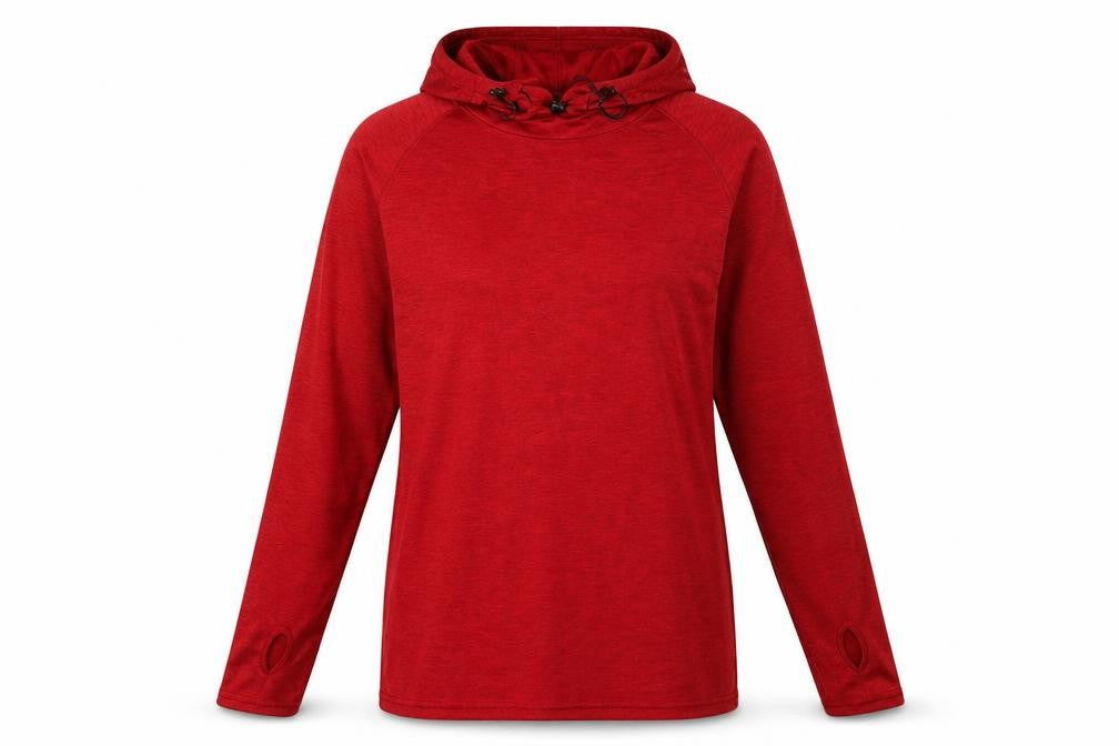 Front view of Awdis women’s red polyester pullover hoodie, size L