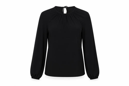 Front view of H&M women’s black polyester basic blouse, size XS, round neck