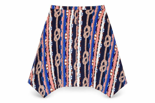Front view of Papaya women’s multicoloured striped viscose a-line skirt, size UK 10