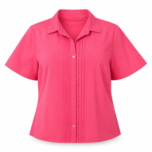 Front view of Profile women’s pink polyester basic button-up, size UK 12, collared