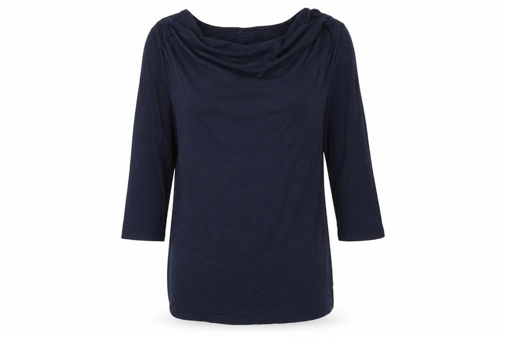Front view of Monsoon women’s blue viscose basic t-shirt, size UK 10, round neck