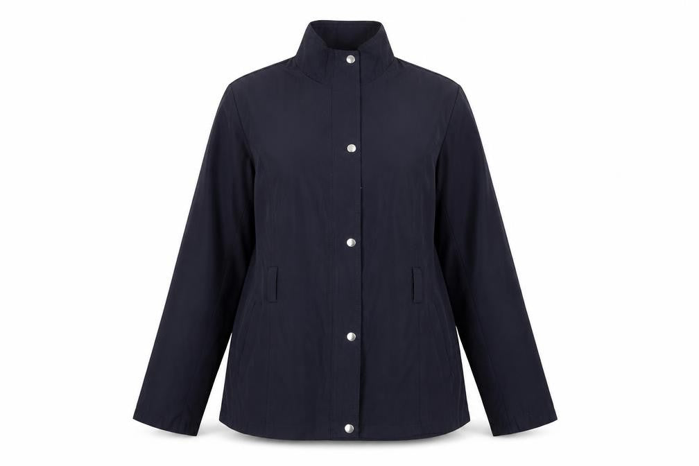 Front view of Mistwan women’s blue windbreaker jacket, size XL