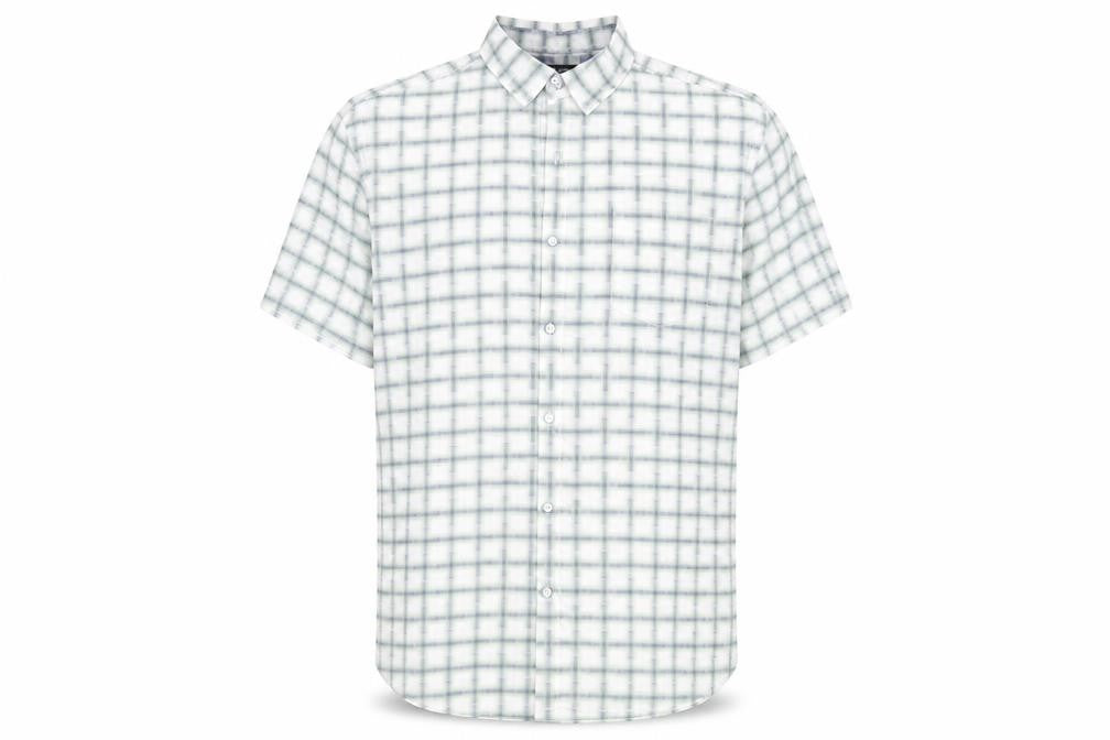 Front view of Sandstone men’s multicoloured check cotton button-up, size XL, collared