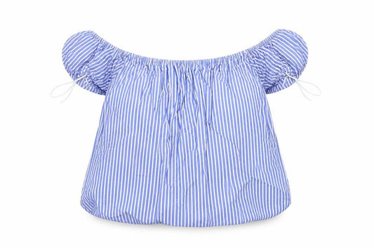 Front view of Zara women’s multicoloured striped cotton basic blouse, size M, boat neck