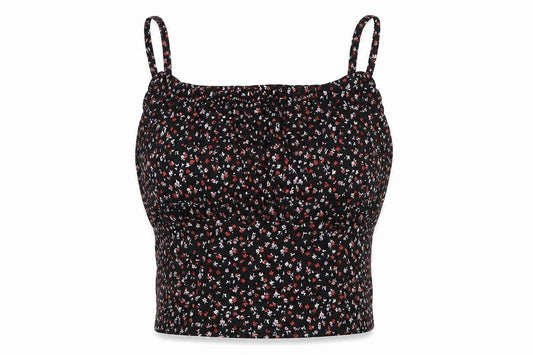 Front view of Primark women’s multicoloured floral viscose camisole t-shirt, size S, square neck