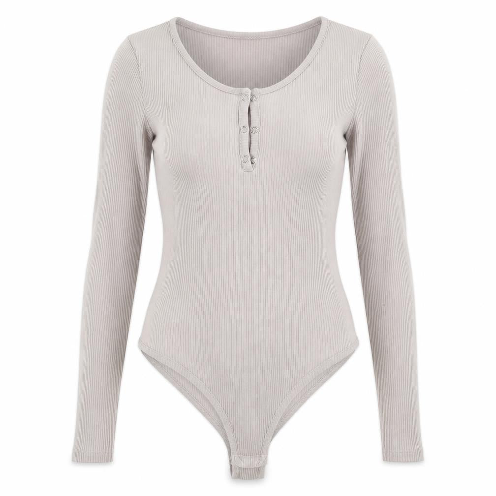 Front view of Primark women’s grey striped polyester bodysuit one-piece, size S