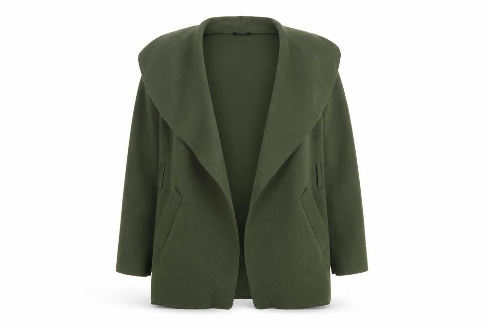 Front view of Preworn women’s green jacket coat, size S