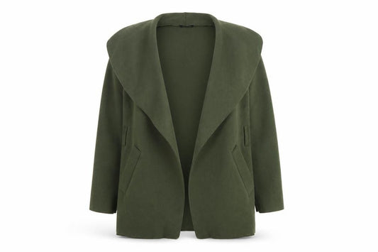 Front view of Preworn women’s green jacket coat, size S