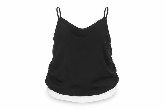 Front view of River Island women’s black polyester basic t-shirt, size UK 10, round neck