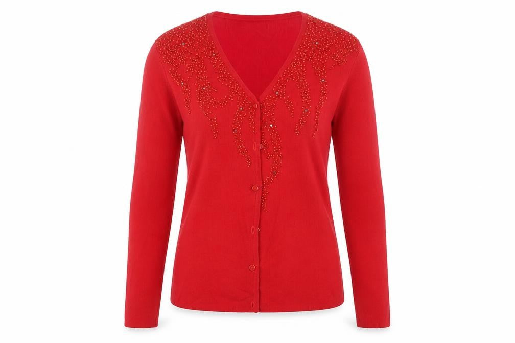 Talisa Womens Red Round Neck  Viscose Cardigan Jumper Size M