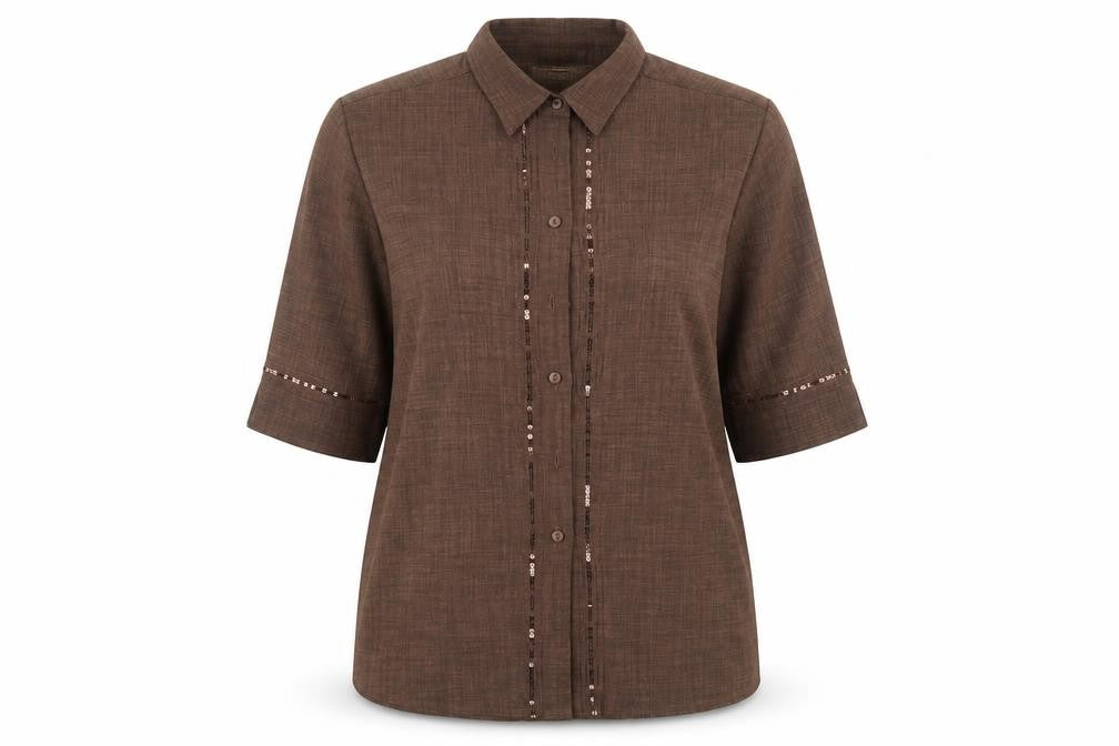 Classics Womens Brown  Polyester Basic Button-Up Size 16 Collared