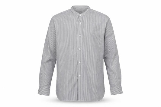 Front view of Preworn men’s white striped button-up, size 16, collared