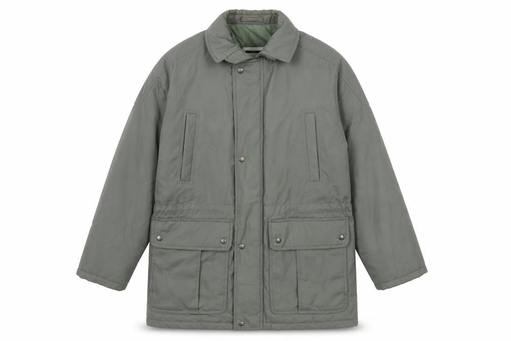 Front view of Dannimac women’s green overcoat jacket, size UK 42