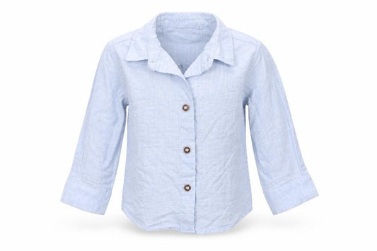 Front view of Next Baby Blue Cotton Basic Button-Up, size 6-9, Months Collared