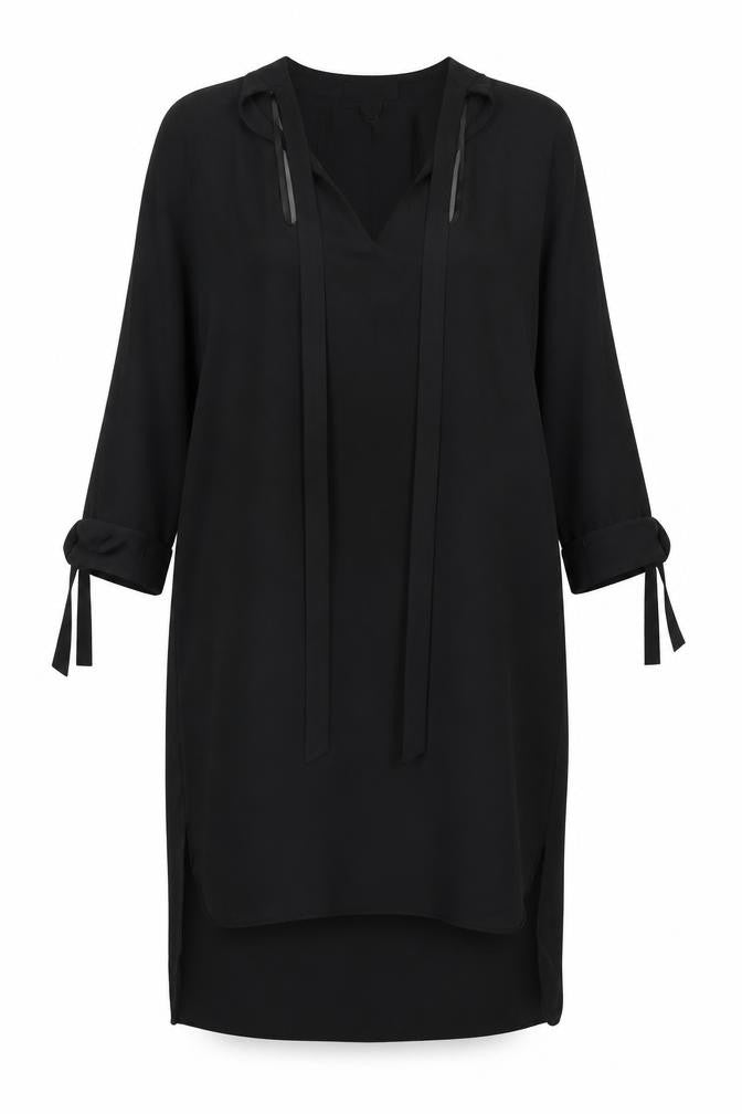 Front view of Atmosphere women’s black viscose shift, size UK 10, v-neck