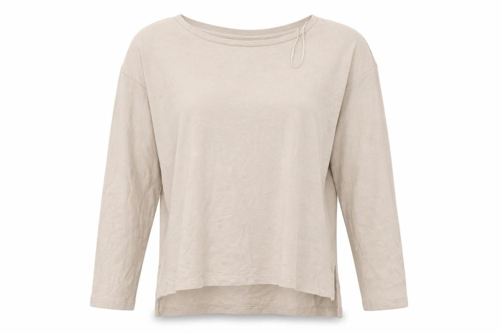 Front view of Peacocks women’s beige crew neck polyester jumper, size UK 12