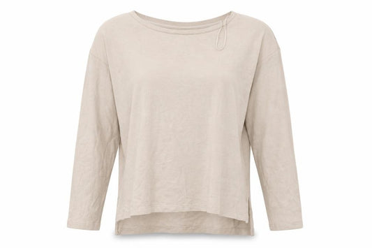 Front view of Peacocks women’s beige crew neck polyester jumper, size UK 12