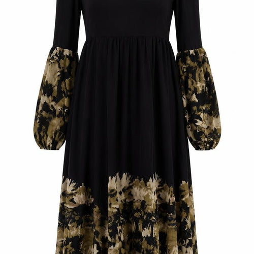 Wangazu Womens Black Animal Print Polyester Fit & Flare  Size S  V-Neck