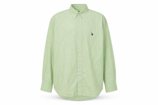 Front view of Baresi Jeans men’s green cotton button-up, size M, collared