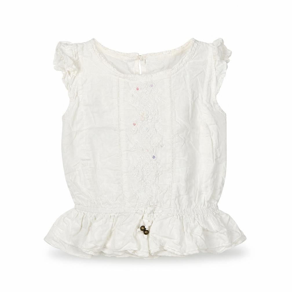 Front view of Next girls’ white cotton basic blouse, size 6, years crew neck