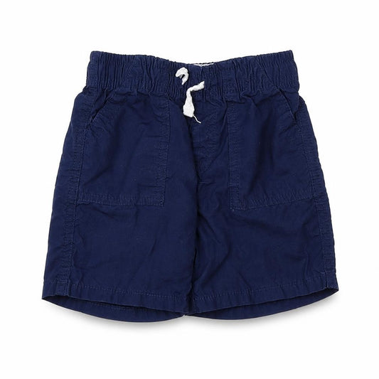 Front view of Preworn boys’ blue cotton cargo trousers, size 12-18, months