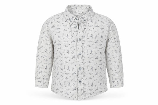 Front view of F&F boys’ grey cotton basic button-up, size 2-3, years collared button