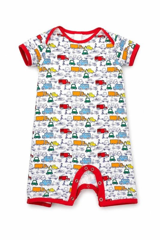Front view of Mini Club boys’ white cotton babygrow one-piece, size 9-12, months