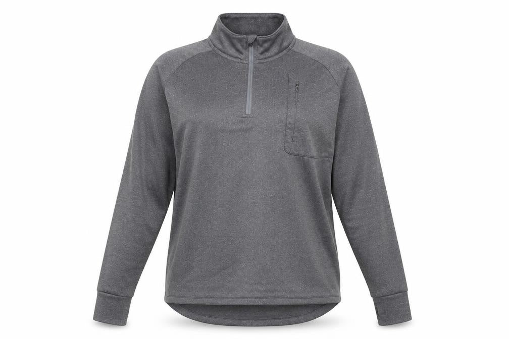 Front view of Preworn women’s grey high neck polyester jumper, size XL