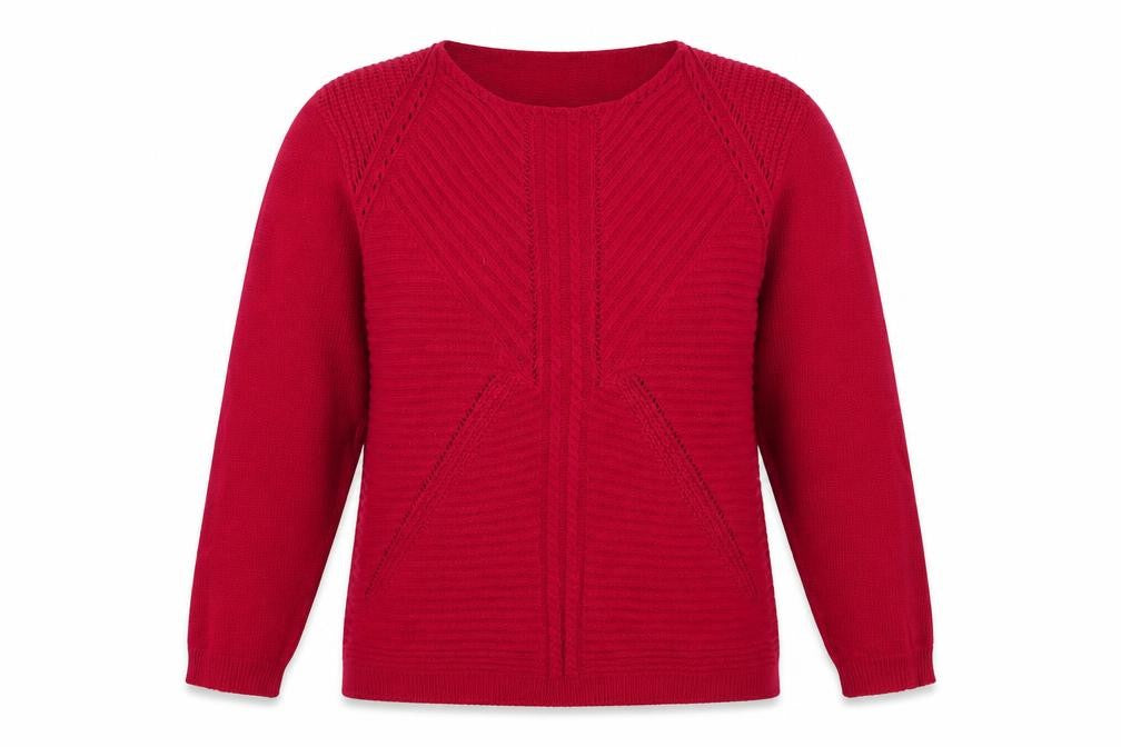 Front view of Envy I women’s red round neck jumper, size L