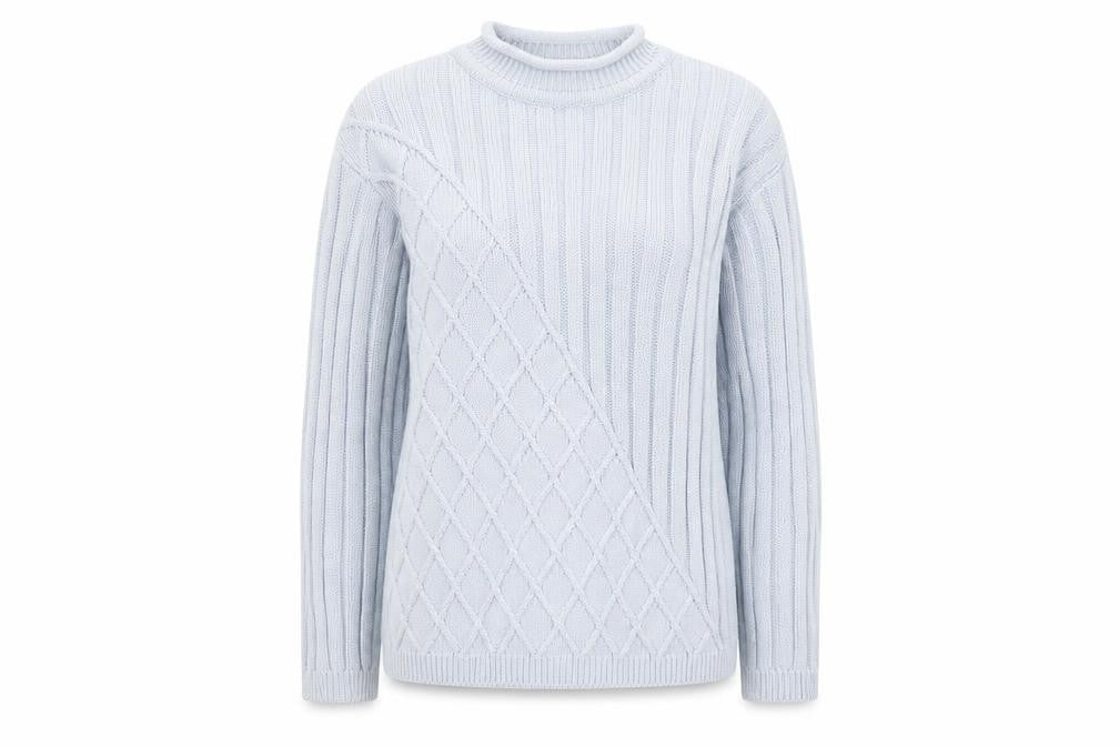 Front view of Olsen women’s blue round neck cotton jumper, size UK 10