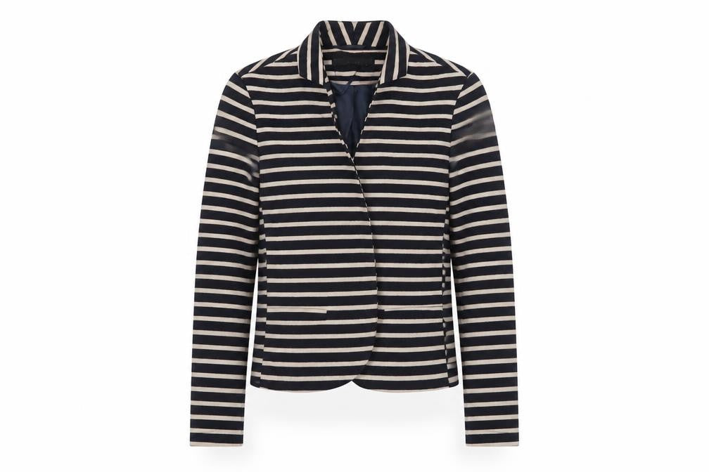 Front view of Dorothy Perkins women’s beige striped jacket, size UK 6