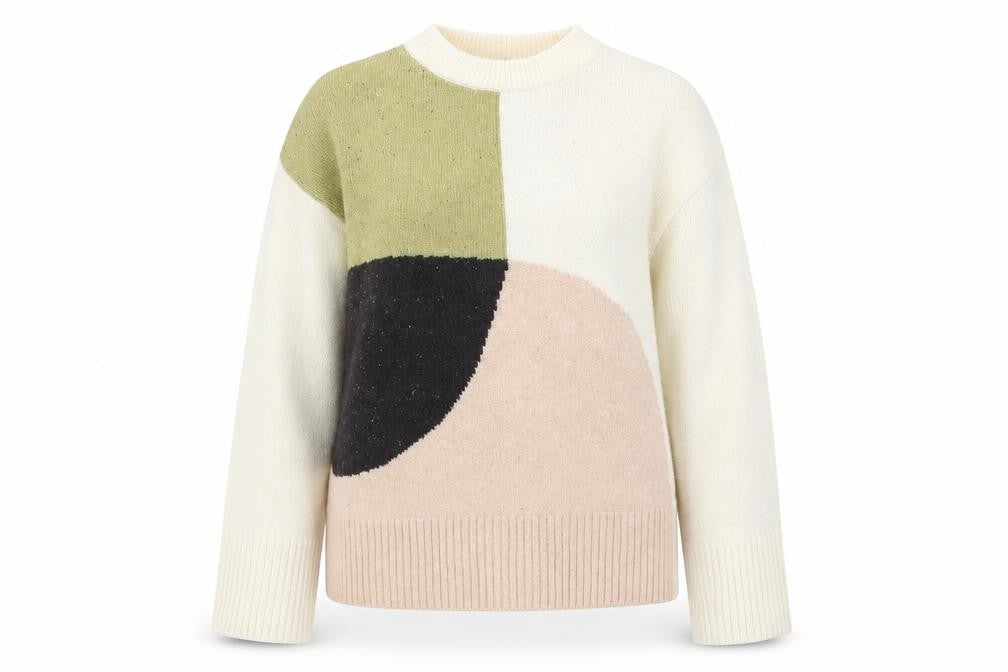 Front view of Marks & Spencer women’s multicoloured colourblock cotton pullover sweatshirt, size UK 10