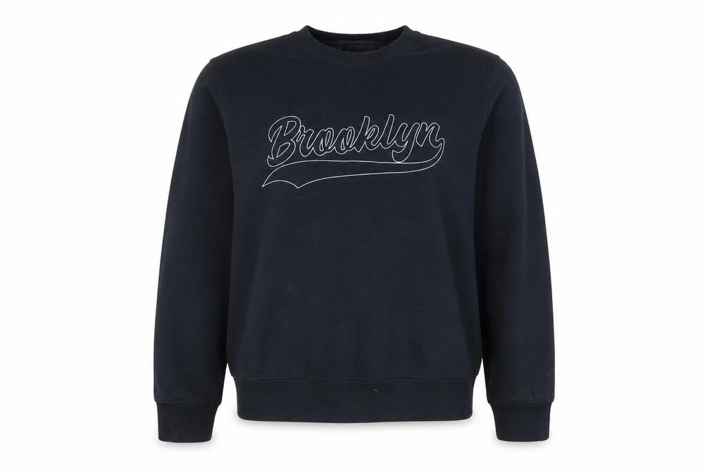 Front view of PRETTYLITTLETHING women’s blue polyester pullover sweatshirt, size S, - brooklyn