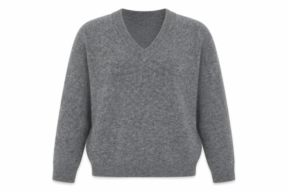 Front view of H&M women’s grey acrylic pullover sweatshirt, size M