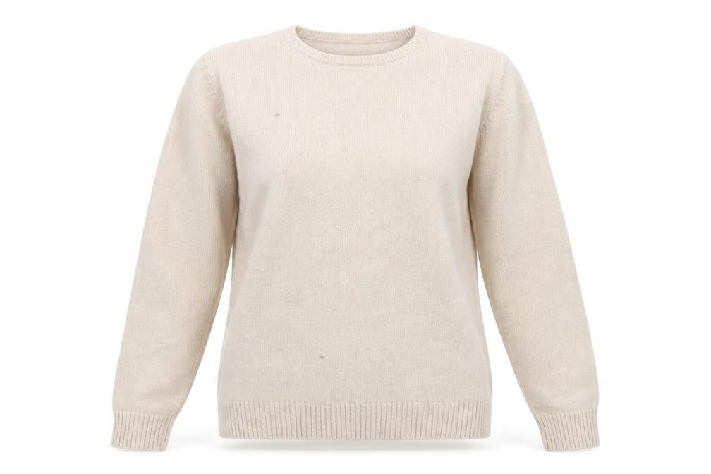 Front view of ISLE women’s beige acrylic pullover sweatshirt, size L