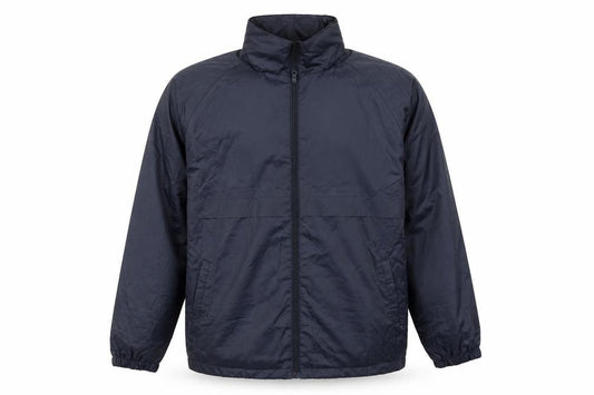 Front view of RESULT CORE men’s blue overcoat coat, size M