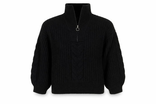 Front view of New Look women’s black high neck acrylic jumper, size M