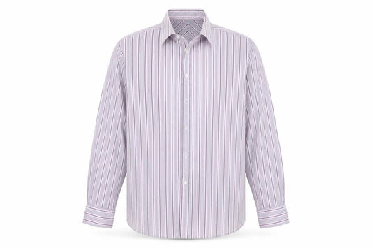 Front view of Autograph men’s blue striped cotton button-up, size XL, collared