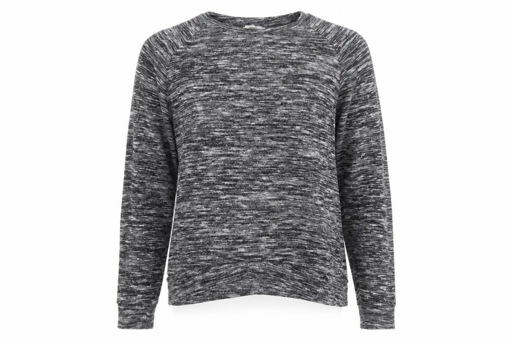 Front view of Papaya women’s grey round neck polyester jumper, size UK 14