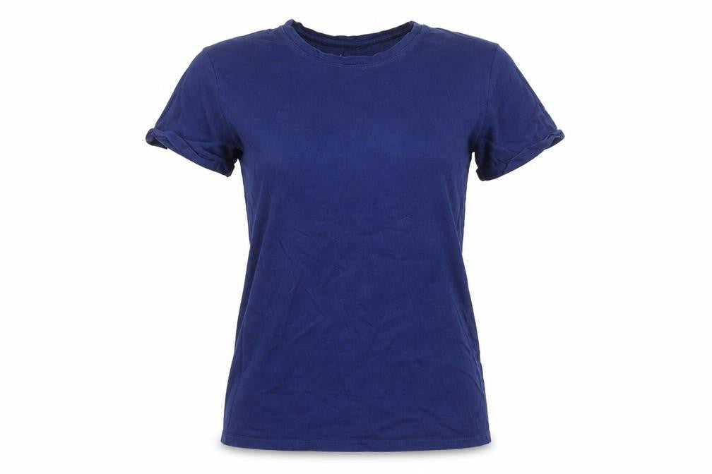 Front view of FSBN women’s blue cotton blend basic t-shirt, size M, round neck