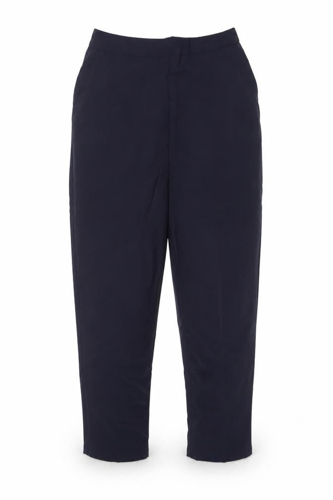 Front view of NSF women’s blue polyester capri trousers, size UK 10, 25-inch leg regular
