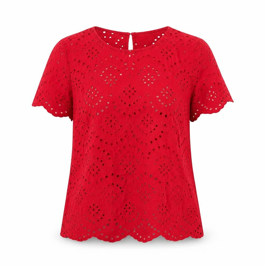 Front view of Hayton women’s pink cotton basic blouse, size UK 10, crew neck