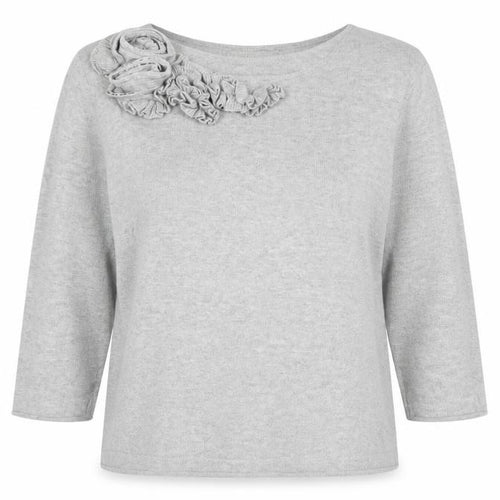 Soon Womens Grey Round Neck Floral Viscose Pullover Jumper Size 18   - Light Grey 3D flower decoration