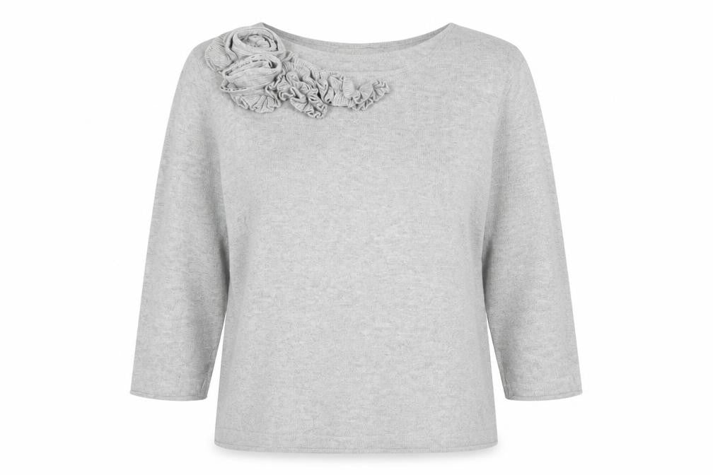 Soon Womens Grey Round Neck Floral Viscose Pullover Jumper Size 18   - Light Grey 3D flower decoration