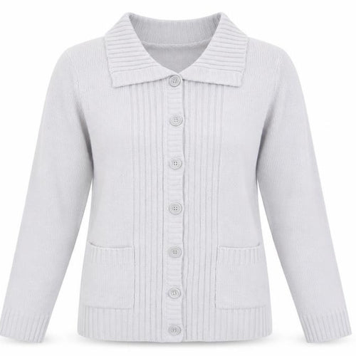 Preworn Womens Grey Collared  Acrylic Cardigan Jumper Size 10   - Light Grey