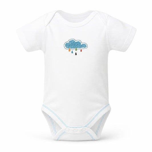 Front view of Lily & Dan Baby White Cotton Babygrow One-Piece, size 0-3, Months