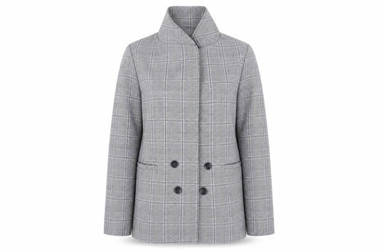 Front view of Primark women’s blue check jacket blazer, size UK 12